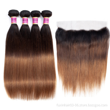 Brazilian virgin remy human hair bundles with frontal ombre hair extensions